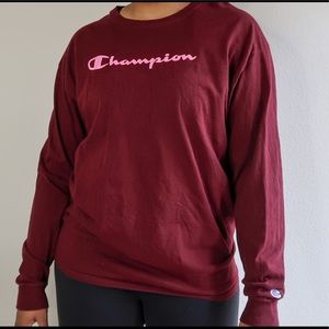 Champion Script Burgundy & Pink Long Sleeve Shirt